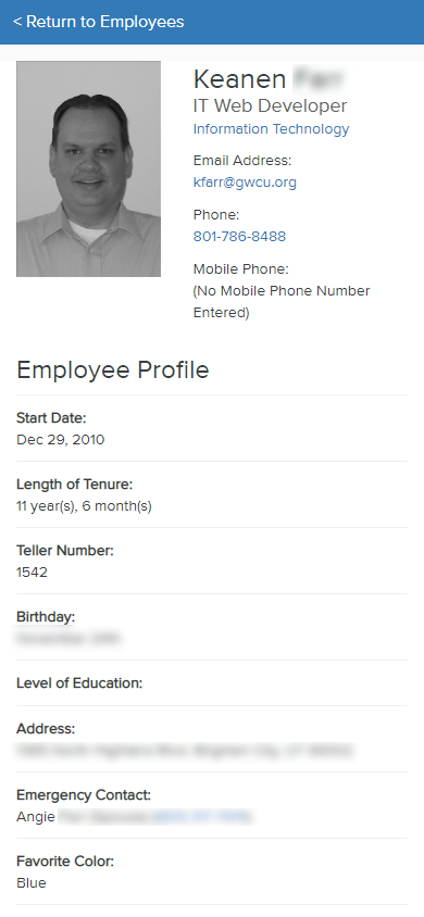 Employee details screen